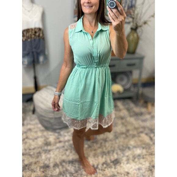❤️🔥Collar Button Up Lace Sleeveless Boho Shirt Dress 0317 - Picture 4 of 6